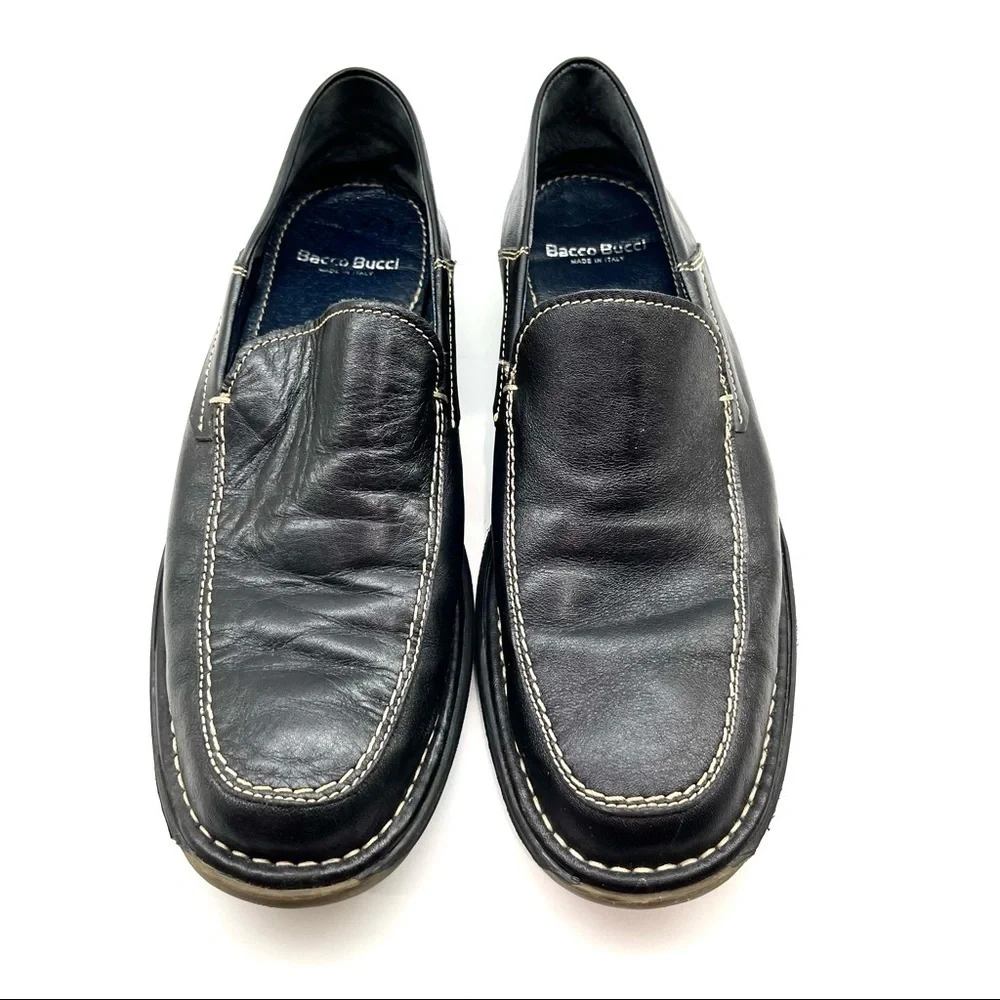Bacco Bucci Black Leather Italian Loafers 9